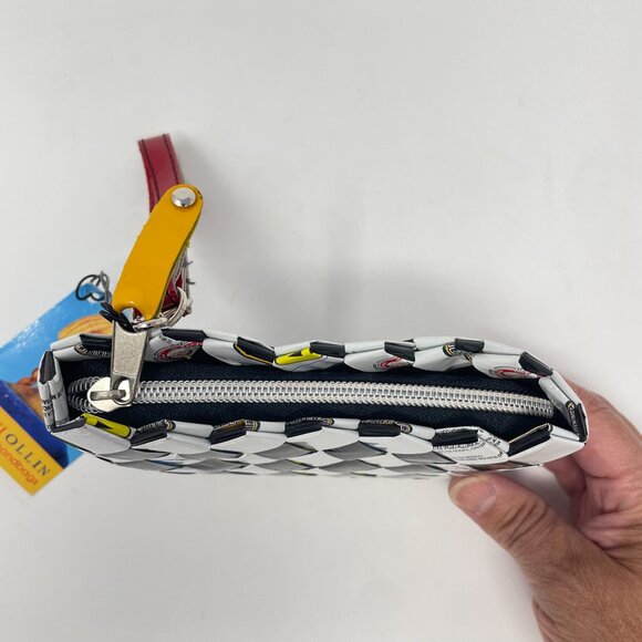 Nahui Ollin Clutch Wristlet Candy Wrappers Recycled Black White Red 5 1/2" - Picture 2 of 6